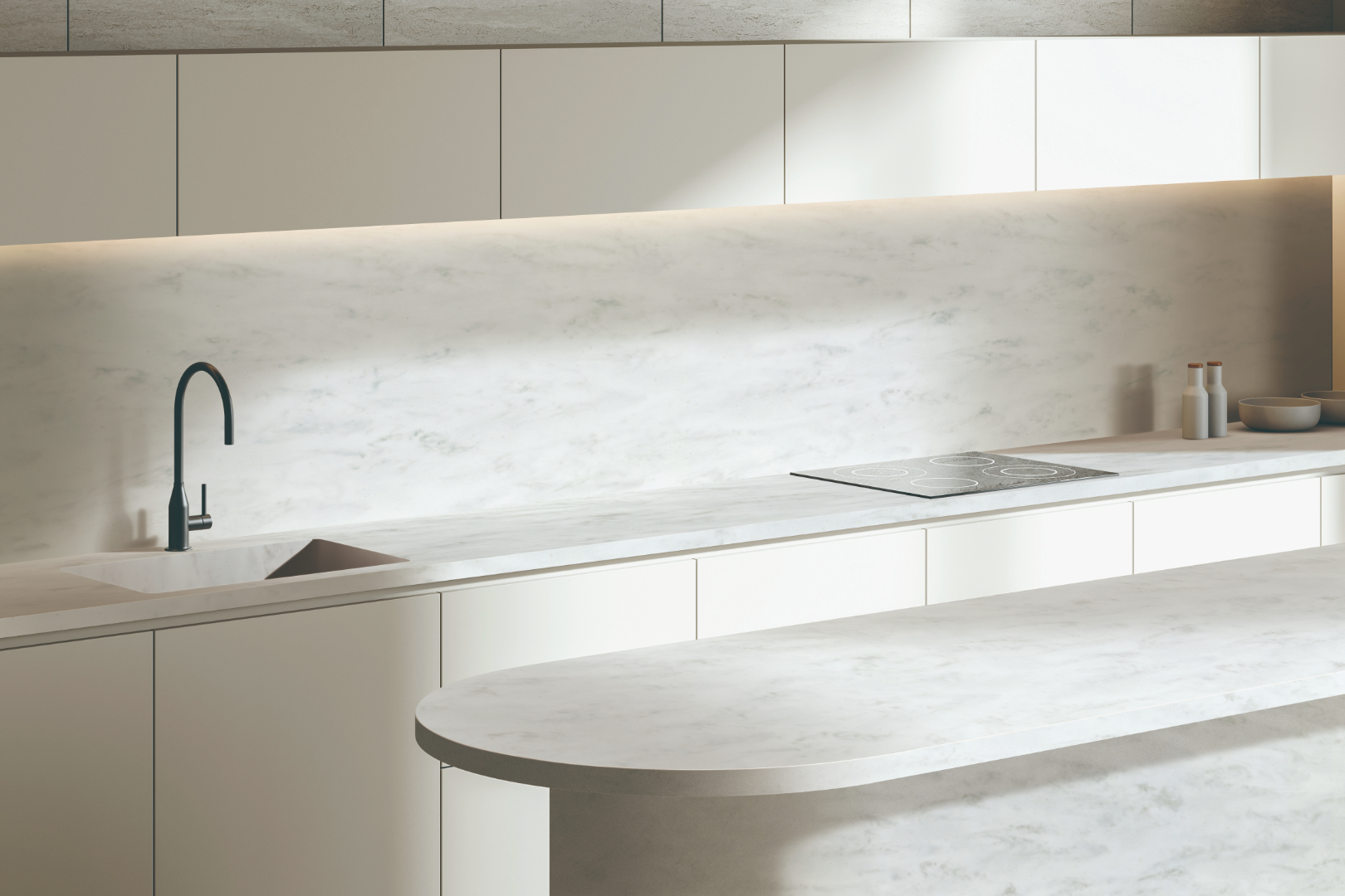 Modern,Kitchen,Interior,Showcasing,Sleek,Cabinets,,A,Round,Countertop,,And